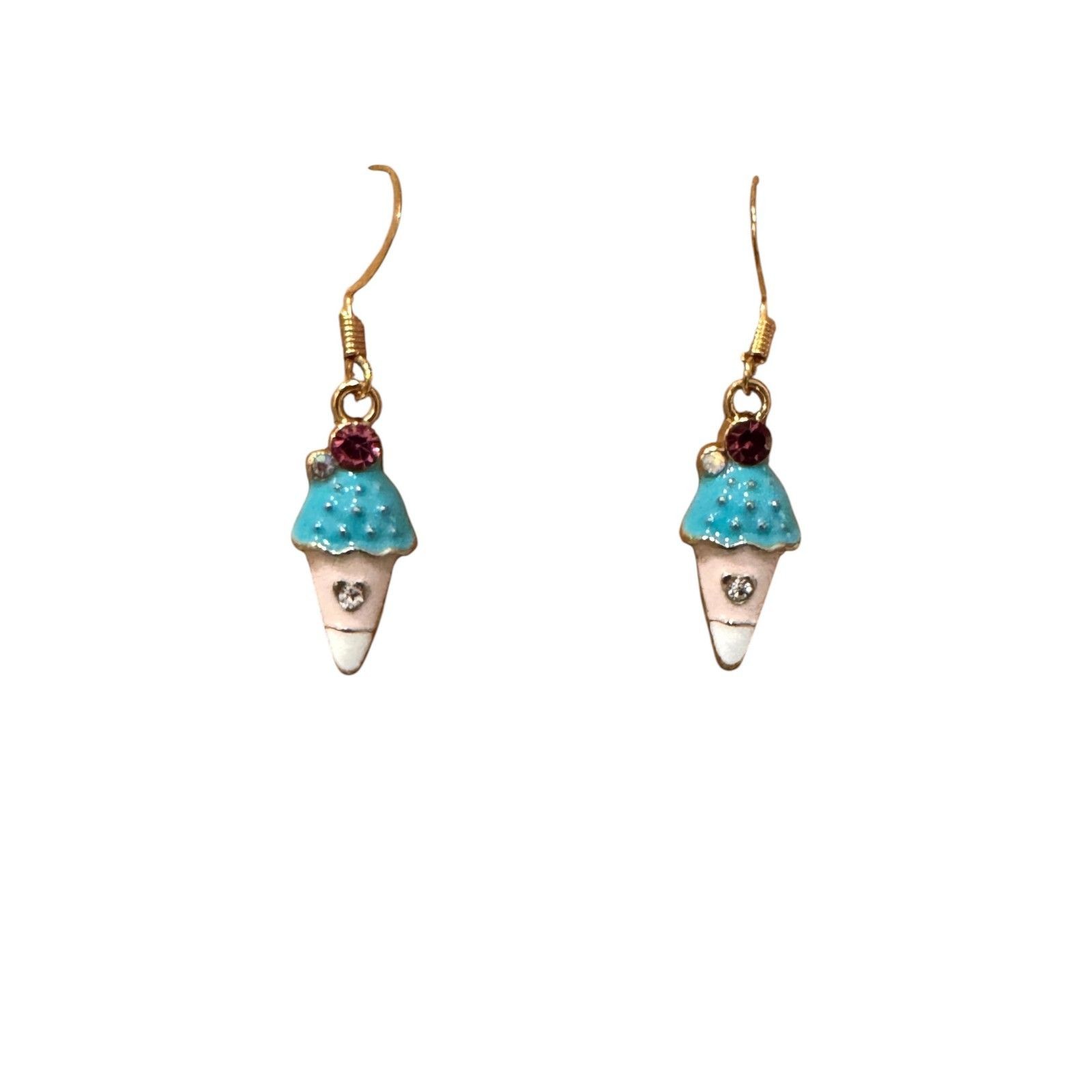 Enamel Ice Cream Cone Charm On 10kt Gold Earrings #2174